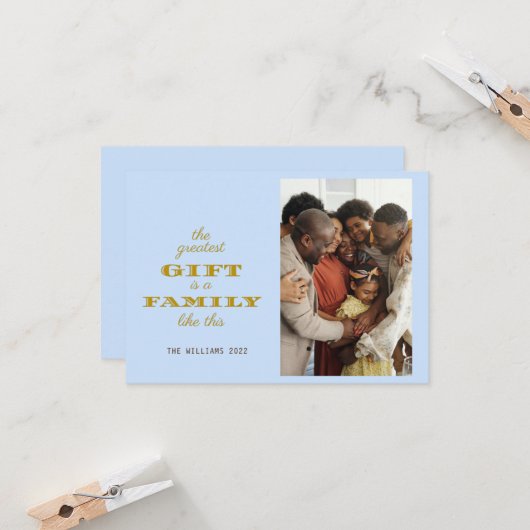 Moderne kerstgroet met de grootste cadeaufamilie kaart (Voorkant / Achterkant in situ)