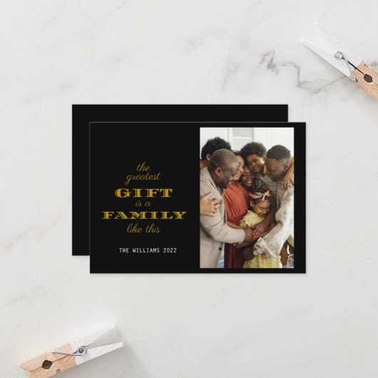 Moderne kerstgroet met de grootste cadeaufamilie kaart (Voorkant / Achterkant in situ)
