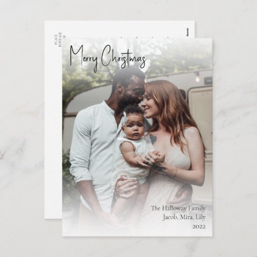 Moderne kersthandgeschreven script, volledige foto feestdagenkaart (Voorkant / Achterkant)