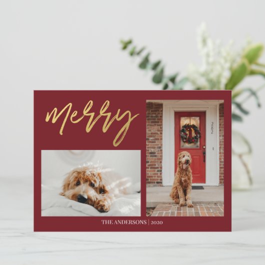 Moderne Kersthond Foto Feestdagenkaart (Staand voorkant)