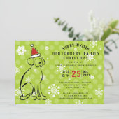 Moderne Kersthond Red Santa Hat Holiday Party Kaart (Staand voorkant)