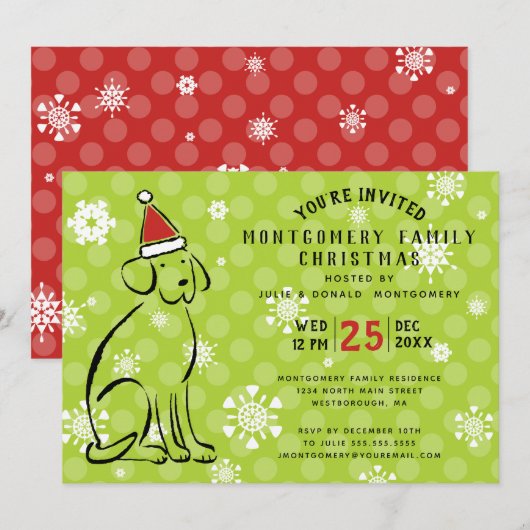 Moderne Kersthond Red Santa Hat Holiday Party Kaart (Voorkant / Achterkant)