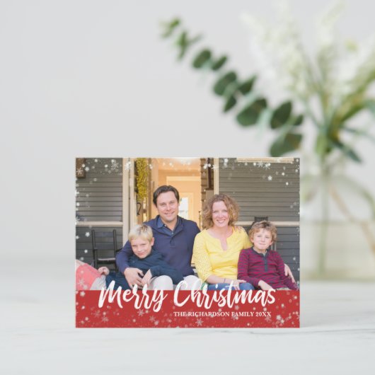 Moderne kerstinsteekfoto's rood Briefkaart (Staand voorkant)