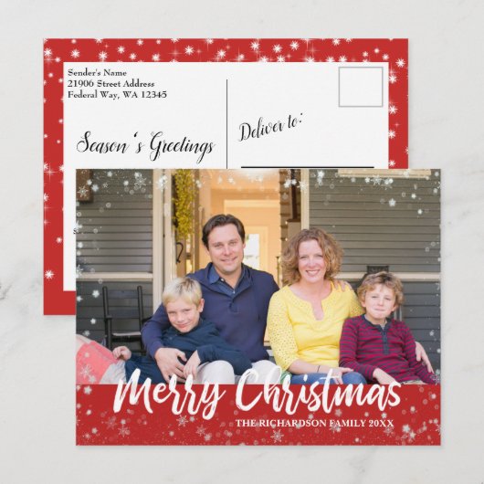 Moderne kerstinsteekfoto's rood Briefkaart (Voorkant / Achterkant)