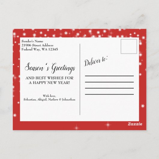 Moderne kerstinsteekfoto's rood Briefkaart (Achterkant)