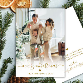 Moderne Kerstkaart één foto met gouden schrift