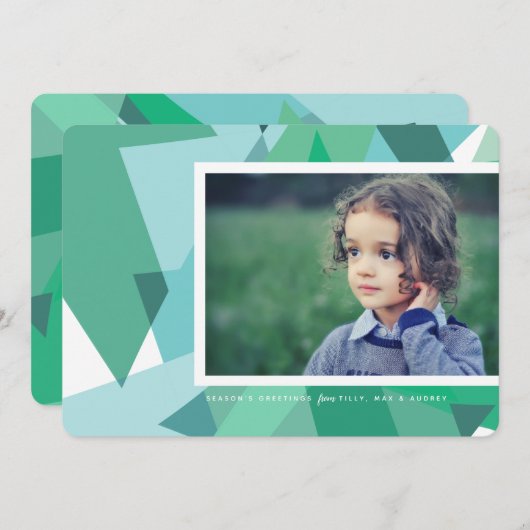 Moderne kerstkaart in groen en blauw (Voorkant / Achterkant)