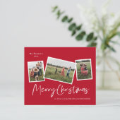 Moderne kerstkaart met 3 foto's (Staand voorkant)