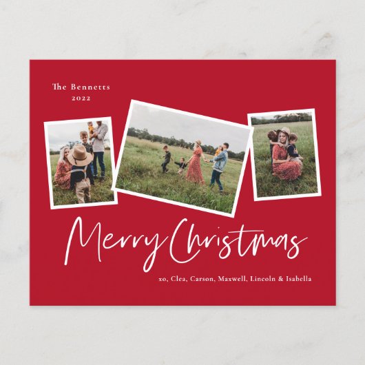 Moderne kerstkaart met 3 foto's (Voorkant)