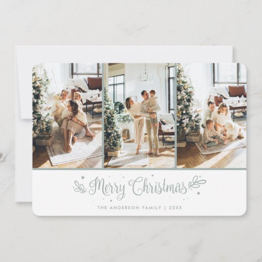 Moderne kerstkaart met 3 foto's van sterren (Voorkant)