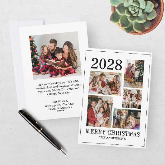 Moderne kerstkaart met 6 foto's collage