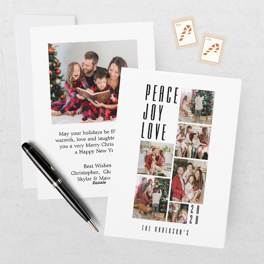 Moderne kerstkaart met 7 foto's collage