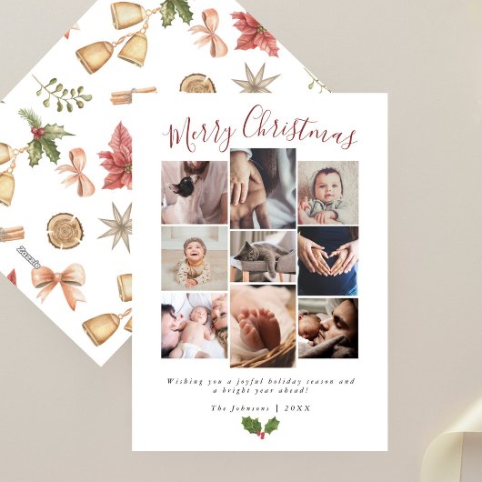 Moderne kerstkaart met 9 foto's