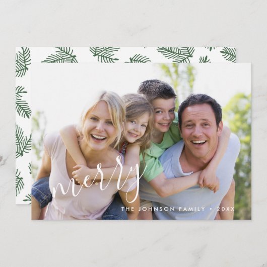 Moderne Kerstkaart met blad (Voorkant / Achterkant)