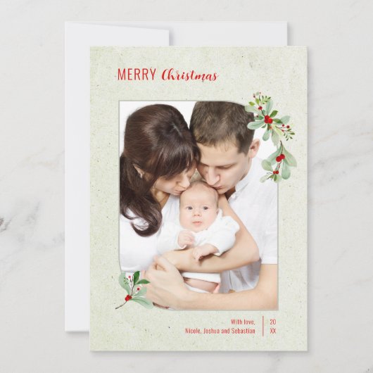 Moderne Kerstkaart met bloemenframe Kaart (Voorkant)