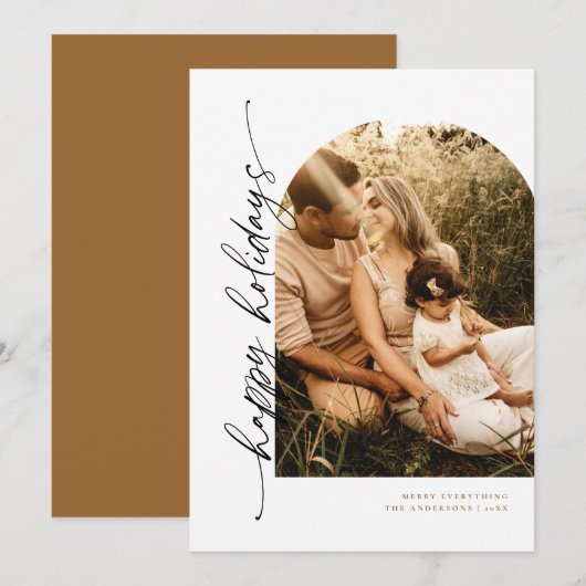 Moderne Kerstkaart met Boogscript en Foto Kaart (Voorkant / Achterkant)