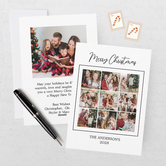 Moderne kerstkaart met collage van 10 foto's