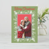 Moderne Kerstkaart met Foto en Groene Takken Kaart (Staand voorkant)