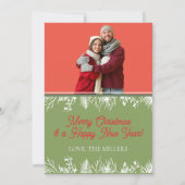 Moderne Kerstkaart met Foto en Groene Takken Kaart (Achterkant)