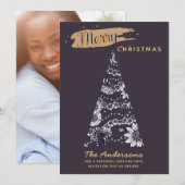 Moderne Kerstkaart met Foto - Mauve Artistieke Boo (Voorkant / Achterkant)