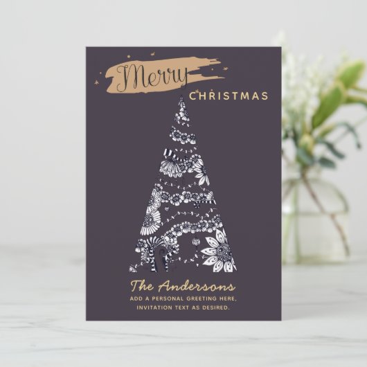 Moderne Kerstkaart met Foto - Mauve Artistieke Boo (Staand voorkant)