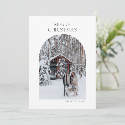 Moderne kerstkaart met foto's - minimalistisch aankondiging (Staand voorkant)