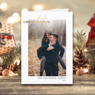 Moderne kerstkaart met Merry Gold White Feestdagen Kaart