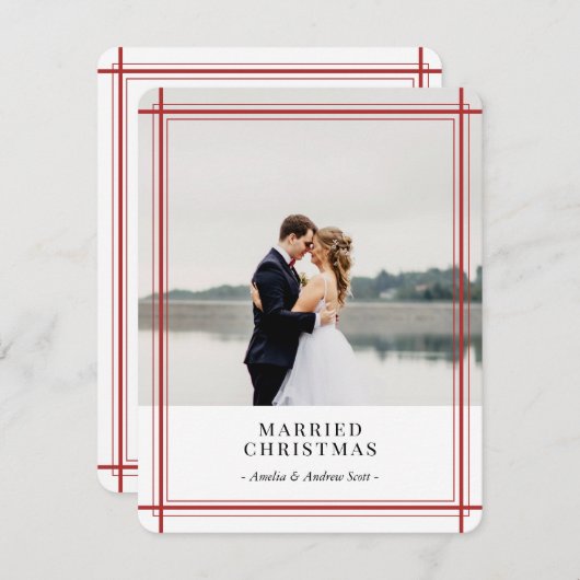 Moderne kerstkaart met rode lijnen (Voorkant / Achterkant)