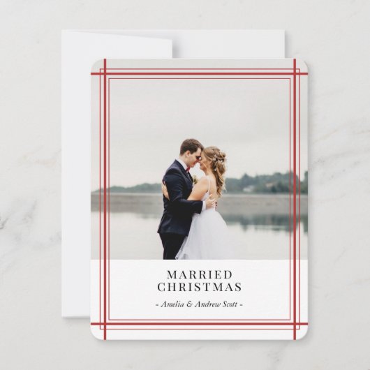Moderne kerstkaart met rode lijnen (Voorkant)