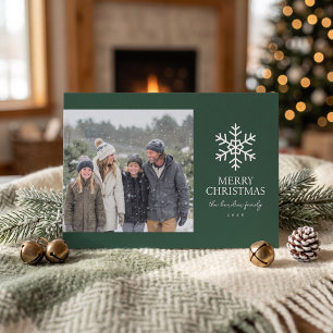Moderne Kerstkaart met Sneeuwvlok - Groen