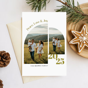 Moderne kerstkaart met twee familiefoto's voor de  feestdagenkaart