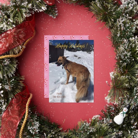 Moderne kerstkaart met verticale foto van uw hond  folie feestdagenkaart (Insitu)