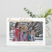 Moderne kerstkaart met 'vrolijke feestdagen' tekst (Staand voorkant)