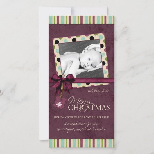 Moderne Kerstkaart met vrolijke kerst Kiekjes en S (Voorkant)