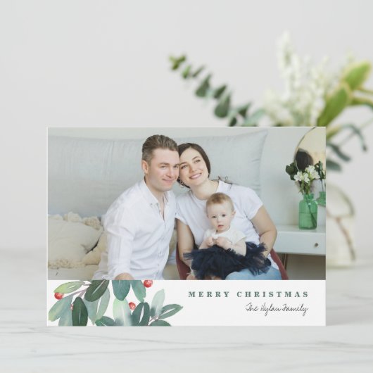 Moderne Kerstkaart met Watercolor Afbeeldingen (Staand voorkant)