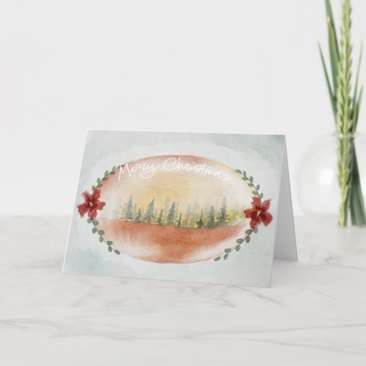 Moderne kerstkaart met watercolor kaart (Voorkant)