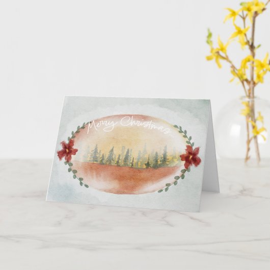 Moderne kerstkaart met waterverf thema kaart (Gele Bloem)