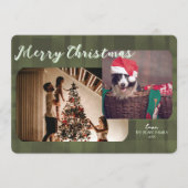 Moderne kerstkaart | Olijf geruite dubbele foto (Voorkant)