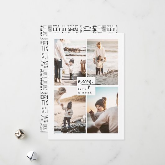 Moderne kerstkaart voor Merry Family (Voorkant / Achterkant in situ)