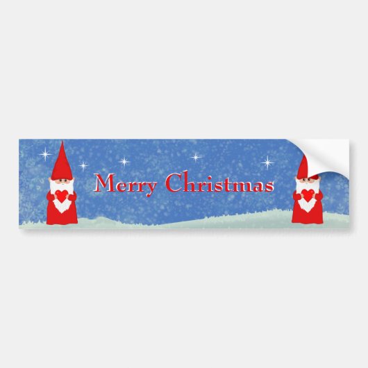 Moderne Kerstkabouters in het Rood op Lichtblauw Bumpersticker (Voorkant)