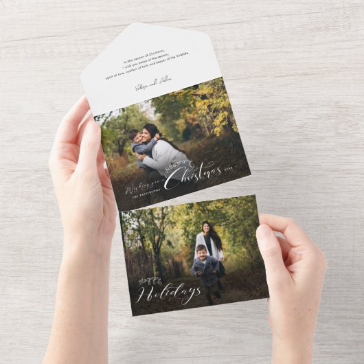 Moderne kerstkalligrafie foto all in one uitnodiging (Afscheurbaar)