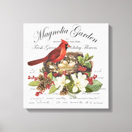 Moderne kerstkardinaal met Vintage Canvas Afdruk (Voorkant)