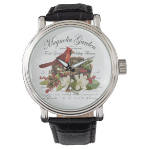 Moderne kerstkardinaal met Vintage Horloge