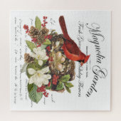 Moderne kerstkardinaal met Vintage Legpuzzel (Horizontaal)