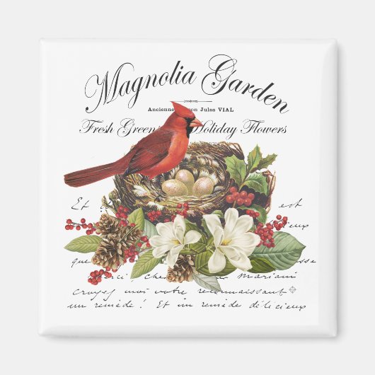 Moderne kerstkardinaal met Vintage Magneet (Voorkant)