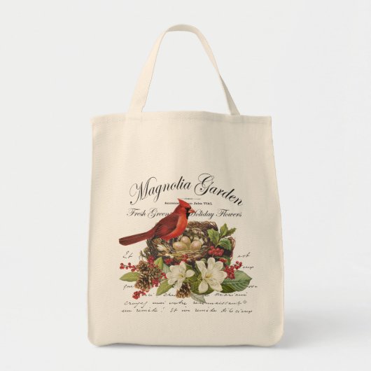 Moderne kerstkardinaal met Vintage Tote Bag (Voorkant)