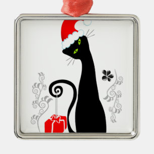 Moderne kerstKat Metalen Ornament