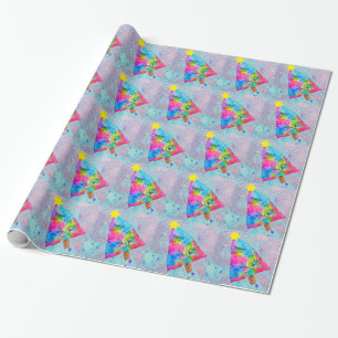 Moderne kerstkleurrijke blauwe en roze glitter cadeaupapier