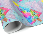 Moderne kerstkleurrijke blauwe en roze glitter cadeaupapier (Rol Hoek)