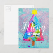 Moderne kerstkleurrijke blauwe en roze glitter feestdagenkaart (Voorkant / Achterkant)